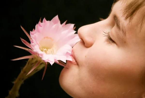 stock image Girl and Pink Cactus Flower