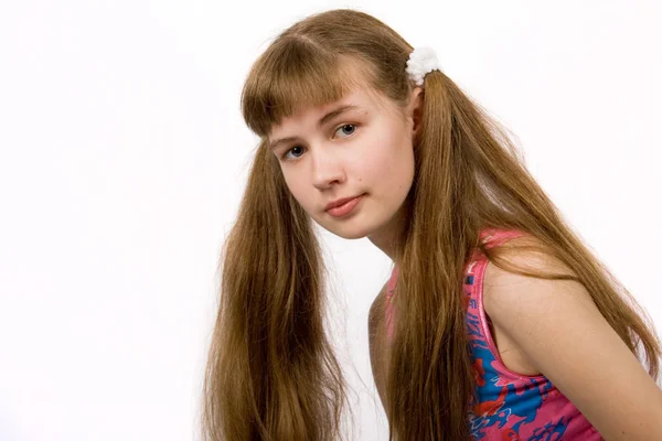 Girl with Long Blond-Brown Ponytails — Stock Photo, Image