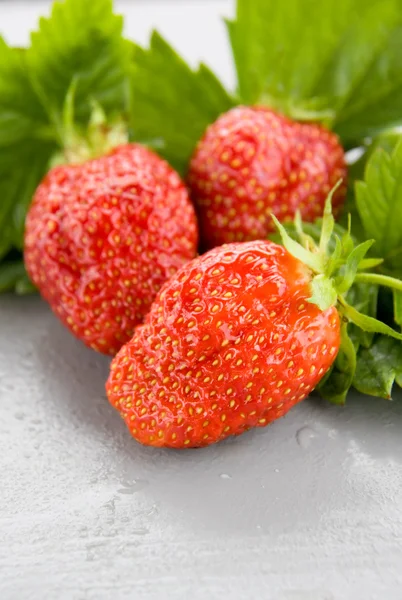 Three Large Red Strawberries — Stock Photo, Image