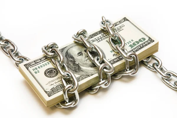 Shackled stack of dollars — Stock Photo, Image