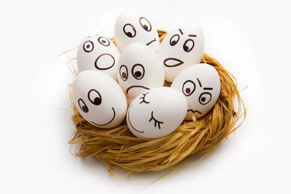 Easter funny eggs in nest — Stock Photo, Image