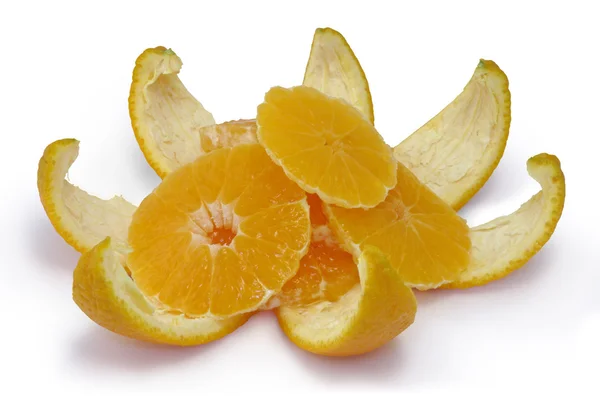 Slices of an orange on an orange peel. Stock Image