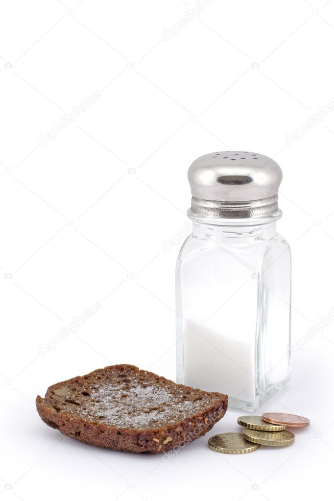 Bread with salt and coins.