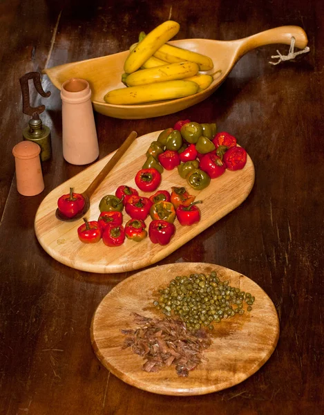 Peppers with capers and sardines — Stock Photo, Image
