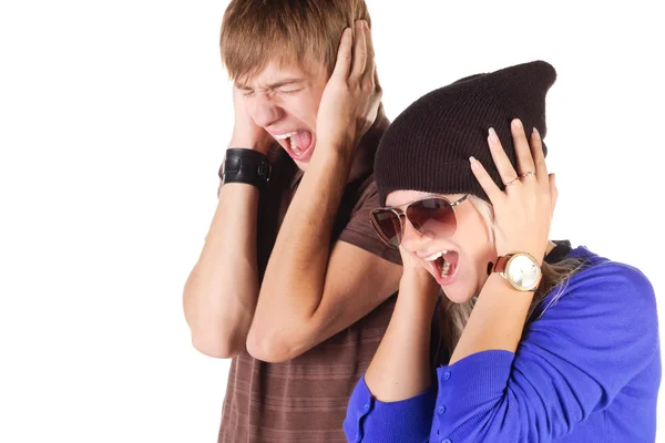Young couple screaming. — Stock Photo, Image