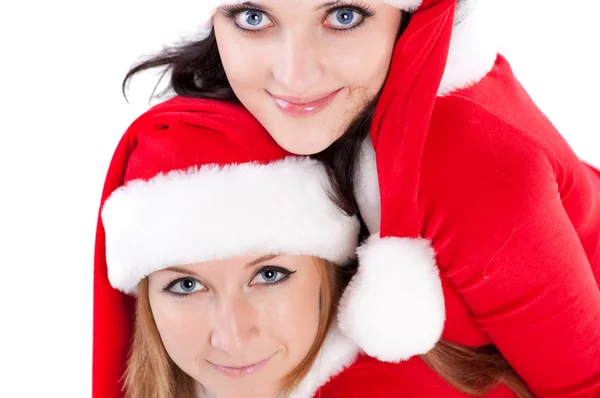 Dos amigas en trajes de Navidad. —  Fotos de Stock