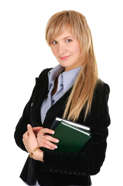 Affärskvinna med ett anteckningsblock. — Stockfoto