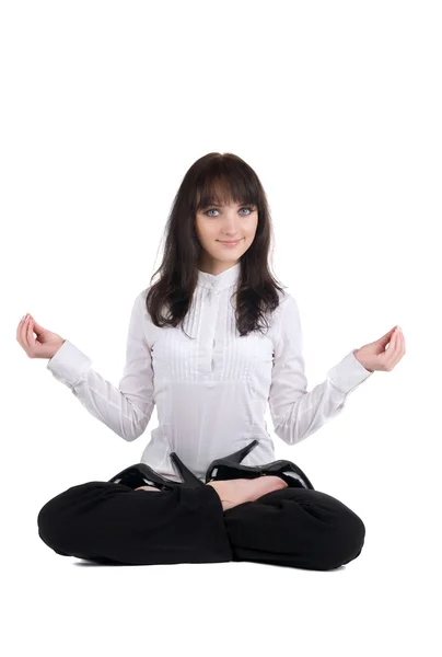 Schöne Geschäftsfrau, die Ausübung von yoga — Stockfoto