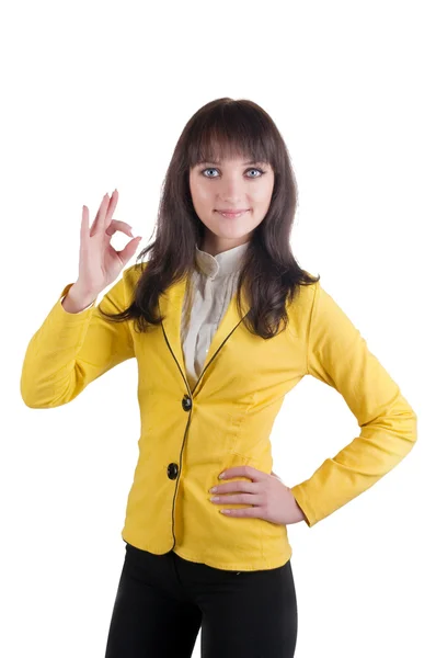 Young businesswoman doing the okay sign — Stock Photo, Image