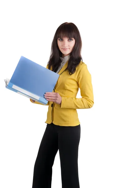 Jonge vrouw in gele pak — Stockfoto