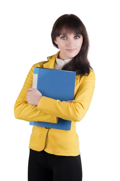 Молода жінка в жовтому костюмі — стокове фото