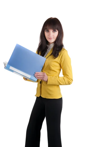 Young woman in yellow suit — Stock Photo, Image