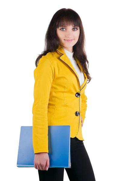 Νεαρή γυναίκα σε κίτρινο κοστούμι — Φωτογραφία Αρχείου