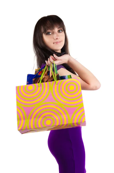Mulher bonita com sacos de shoping — Fotografia de Stock