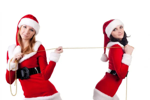 在圣诞节服饰中的两个女孩朋友. — 图库照片