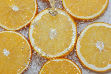 Fresh water drops on oranges clipart