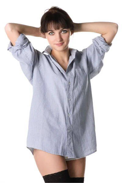 Menina bonita semi-nua na camisa — Fotografia de Stock