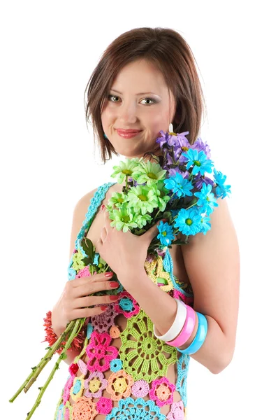 Young girl with camomiles — Stock Photo, Image
