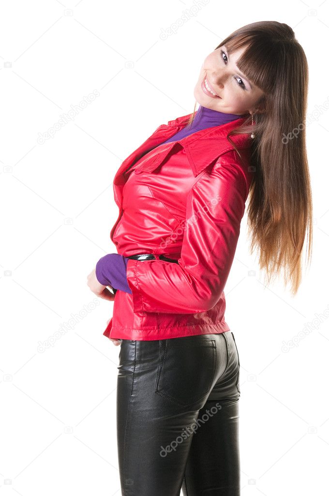 Woman in leather pants. Isolat