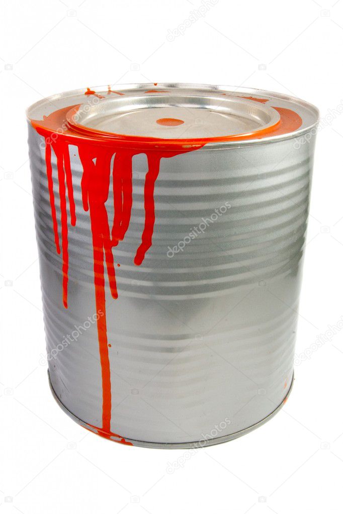 Tin of a red paint.