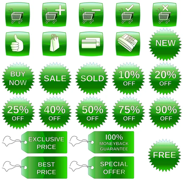 Zelené nakupování ikony — Stockový vektor