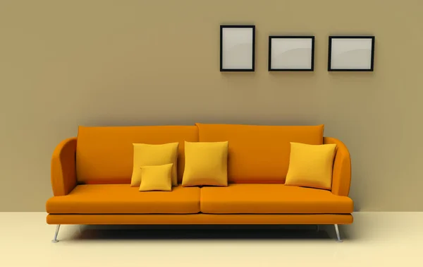 Modern grey sofa on the orange wall — Stock Photo © hemul75 #13579527