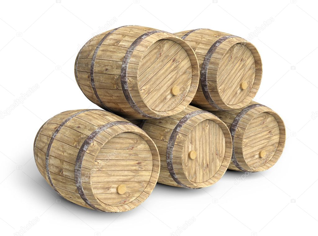 Five wine barrels