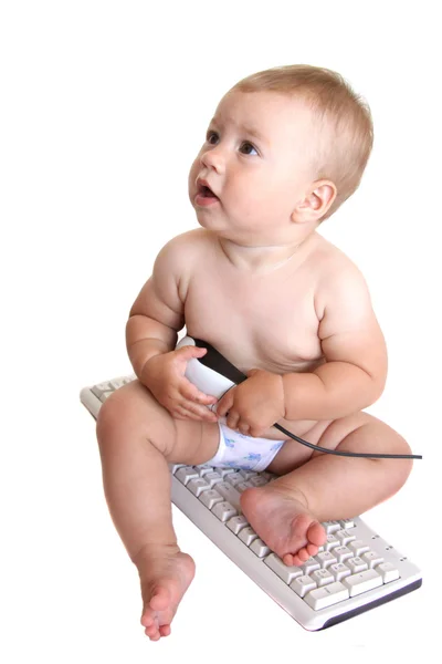 Baby and computer — Stock Photo, Image