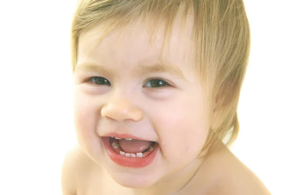 Aranyos baba virággal, foga — Stock Fotó