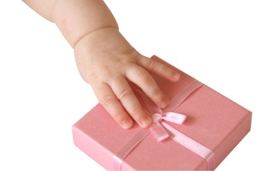 Baby's hand reaching for pink box clipart