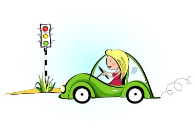 Beautiful young woman driving her car clipart