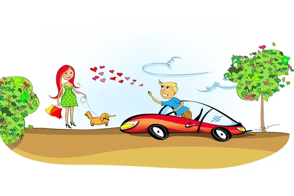 stock vector Love between man driving and woman
