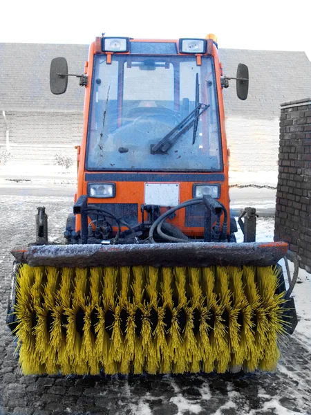 Snow sweeper tractor in Denmark — Stock Photo, Image