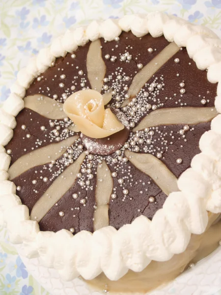 Söt layer cake med choklad glasyr — Stockfoto