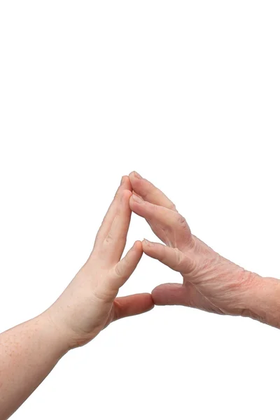 Oude vrouwtjes hand geven duimen omhoog — Stockfoto