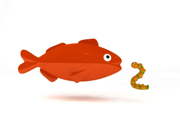 Peixe vermelho e um pequeno verme — Fotografia de Stock