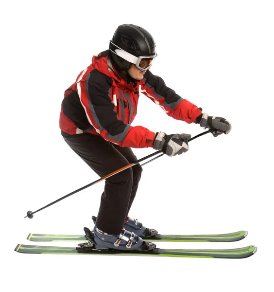 스키 남자 스키 활강에 포즈 — 스톡 사진