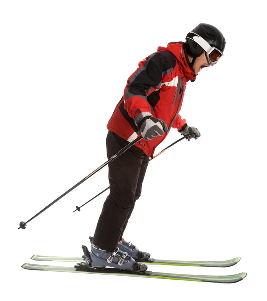 Homem esquiador assustado — Fotografia de Stock