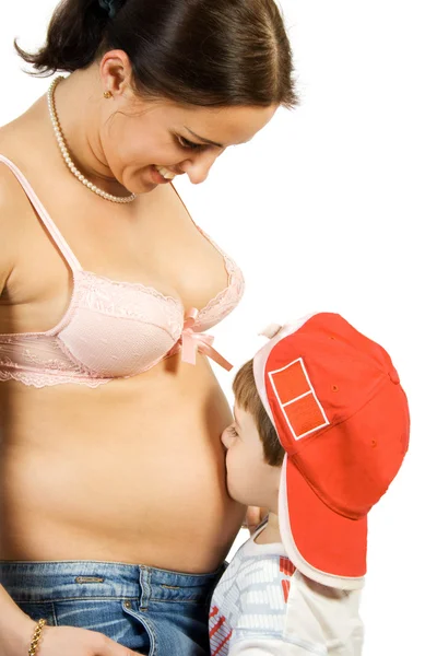 Glad graviditet mor och son — Stockfoto