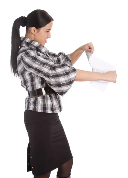 Podnikání žen, trhání papíru seznam — Stock fotografie