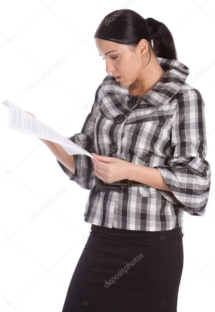 Serious women read document