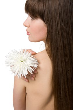 Naked brunette with chrysanthemum clipart