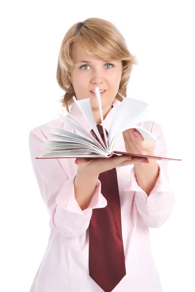 Business woman leafing book — Stock Photo, Image