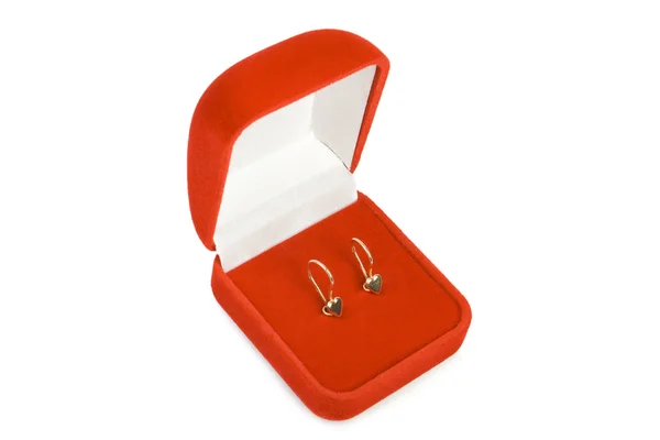 Earrings in red box. — Stock fotografie