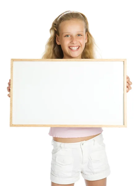 Menina segurando uma bandeira branca — Fotografia de Stock