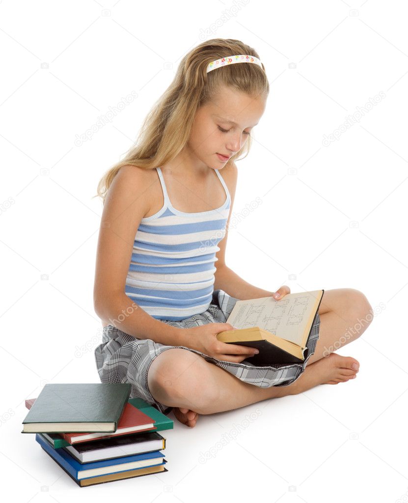 Teenager sit on floor and reading book
