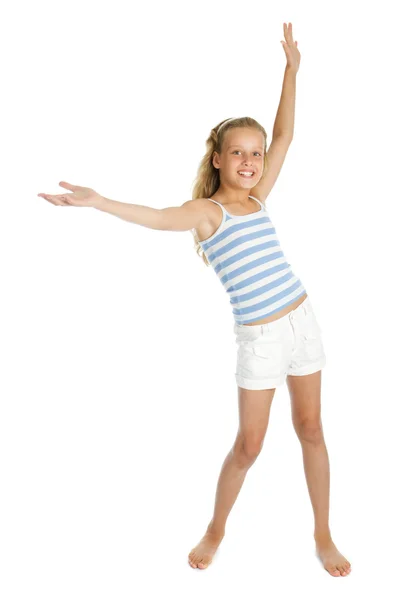 Pretty teenager girl with hands up — Stock Photo, Image