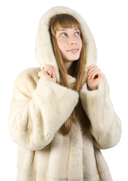 Pretty young girl in fur jacket — Stock Photo, Image