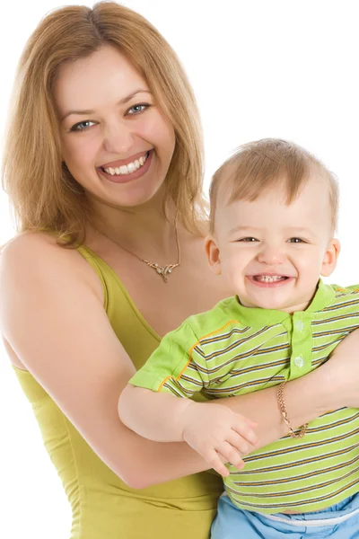 彼女は小さな子供を持つ女性の笑みを浮かべてください。 — ストック写真