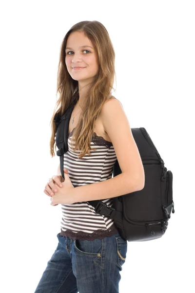 Sırt çantası ile genç kız — Stok fotoğraf